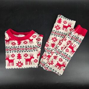 Hanna Andersson Kids 8 Reindeer Fair Isle Organic Cotton Pajama Set Red Cream